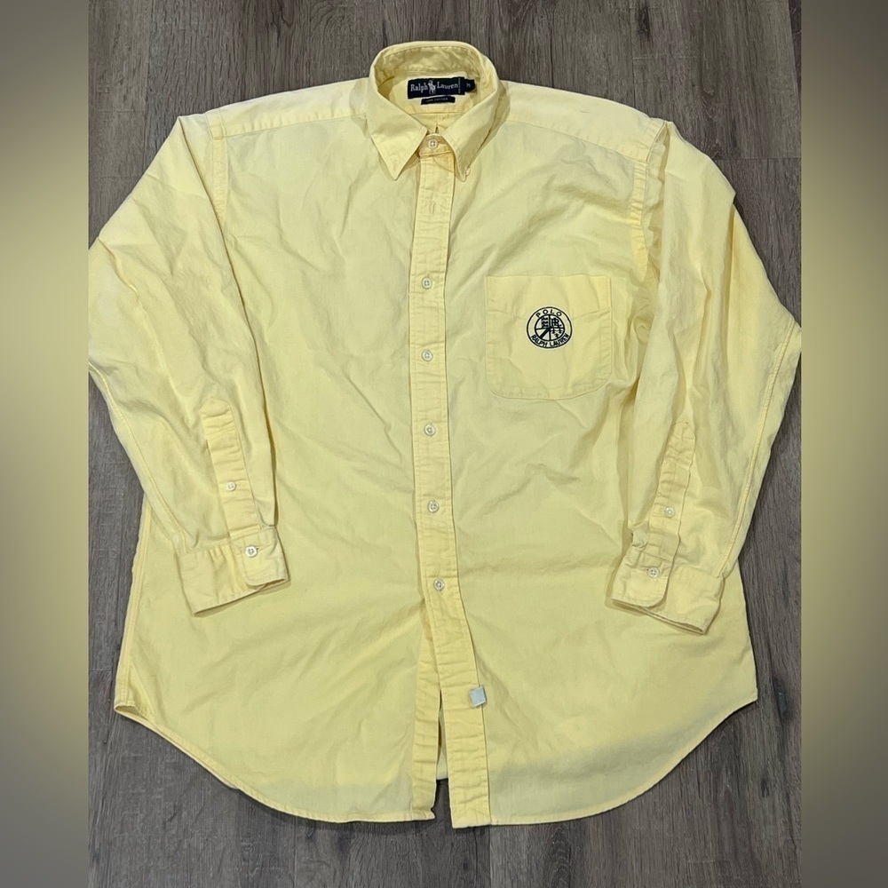 Polo Ralph Lauren Men’s Medium Yellow Rare Pocket Embroidered Logo Crest Shirt